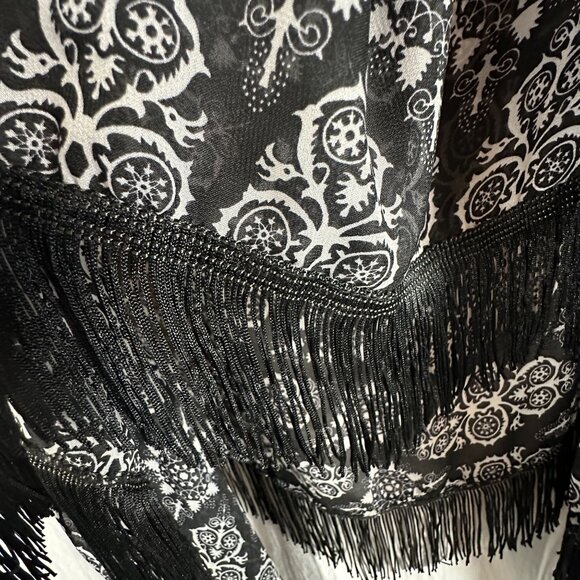 Lavello Womens Black & White Chiffon Convertible Fringe Vest Whimsical Sheer - Picture 3 of 8